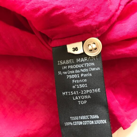 Isabel Marant Layona Top Blouse Shirt Womens 36 US 4 Small Pink Cotton Flutter - Picture 7 of 13